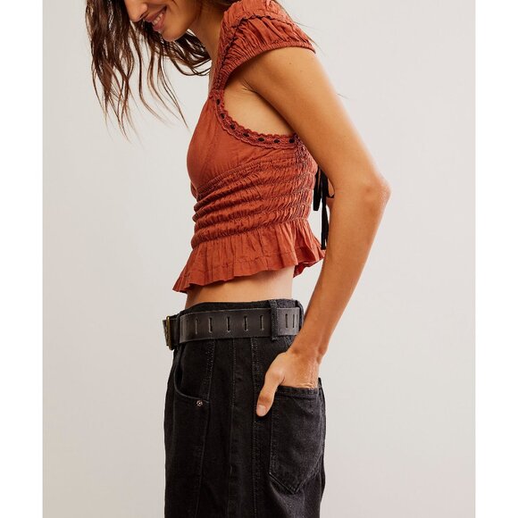 🎉LAST CHANCE🎉 FREE PEOPLE Sweet On You Crop Top / Maple Syrup - Picture 3 of 5